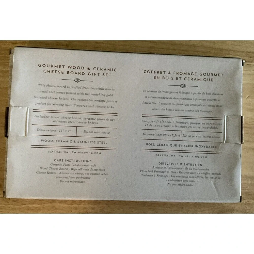 Twine Living Co Gourmet Wood‎ and Ceramic Cheese Board Gift Set New in Box